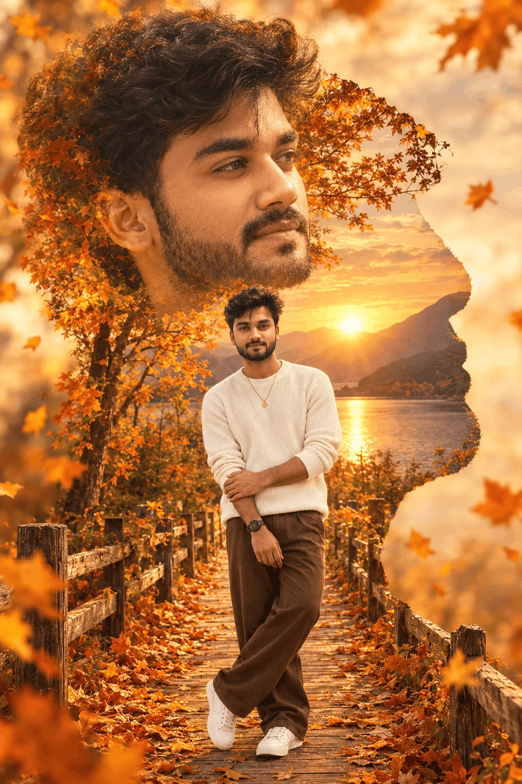 Autumn Portrait Ideas with a Golden Hour Double Exposure