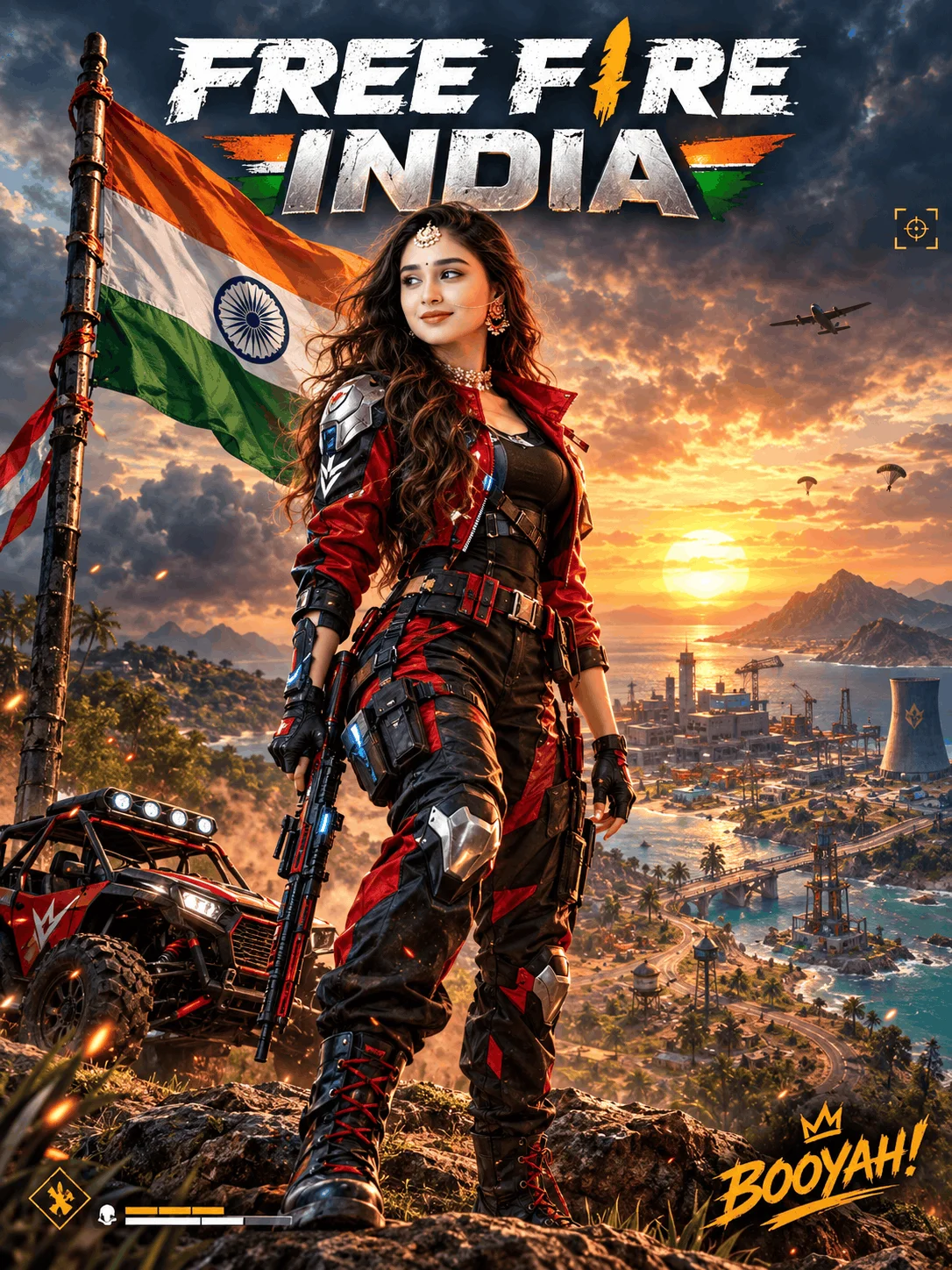 Free Fire India Crimson Warrior Poster With Your Own Face – AI Photo Prompt - free AI image prompt