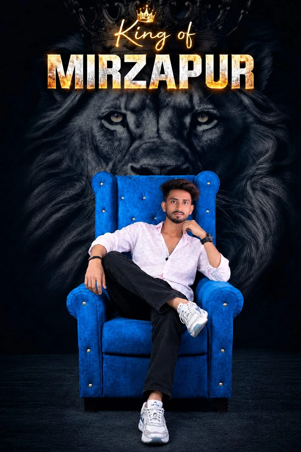 King of Mirzapur AI Photo Editing Prompt | Royal Lion Background Portrait