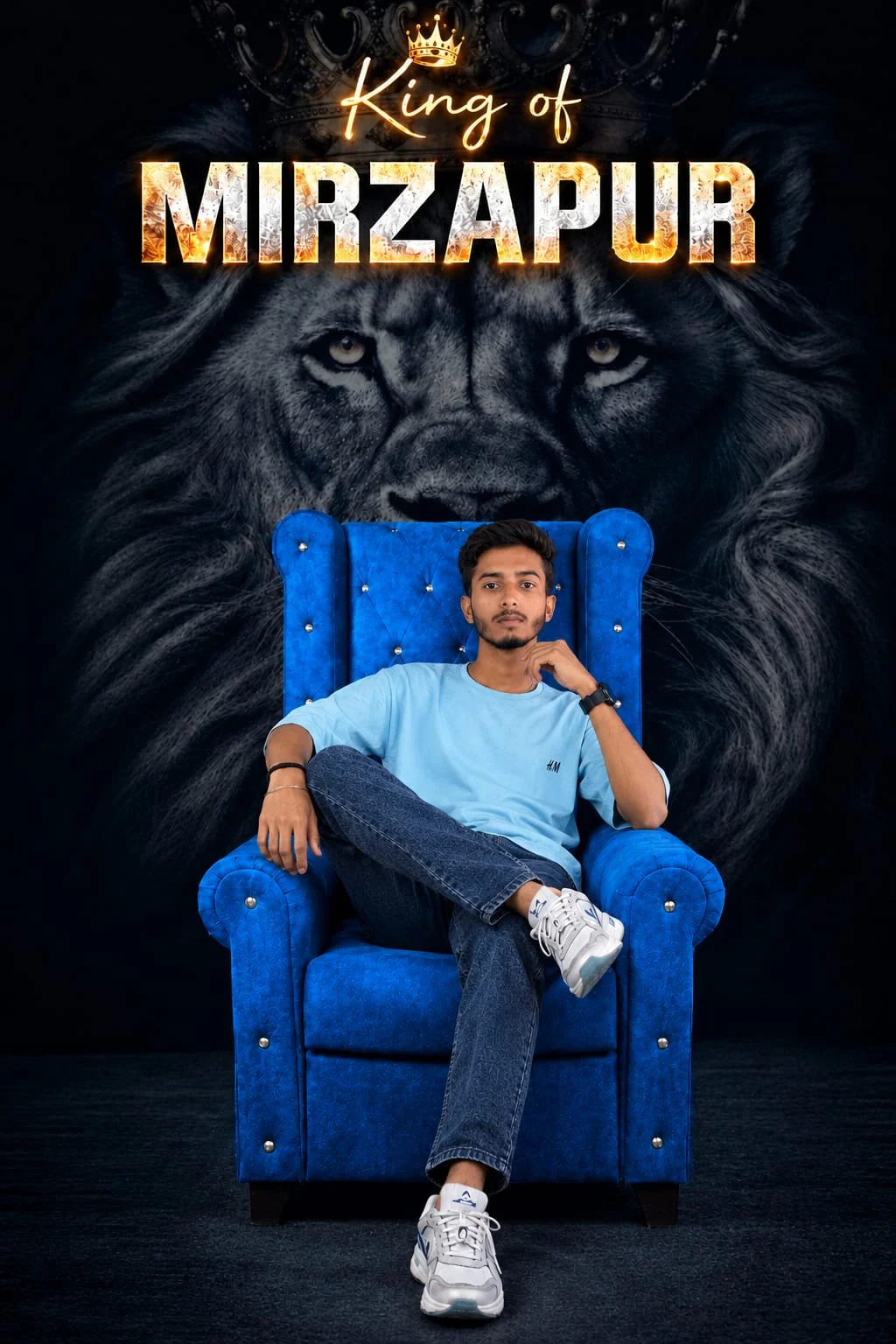 King of Mirzapur AI Photo Editing Prompt | Royal Lion Background Portrait