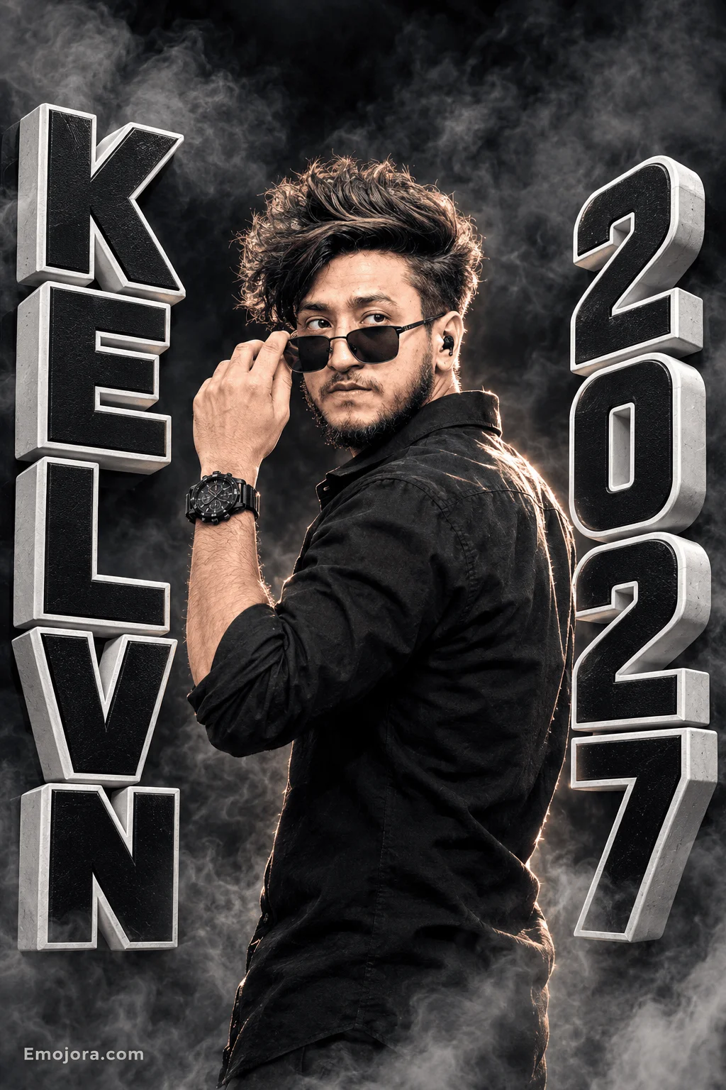 Smoky KELVIN 2027 Portrait Pose Ideas in Black Shirt - AI prompt