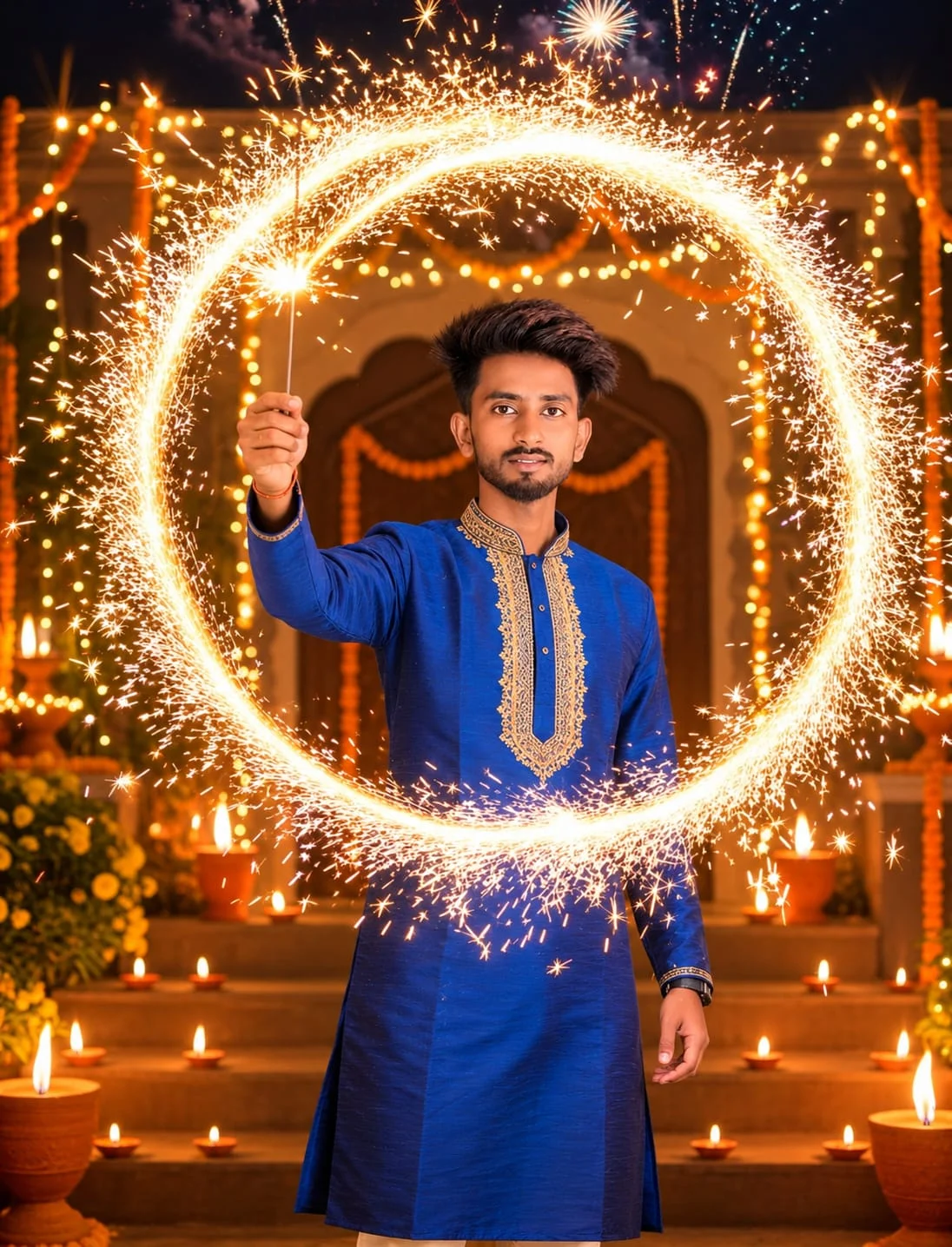 Diwali Round Fireworks Photo Editing Ai Prompt - free AI image prompt